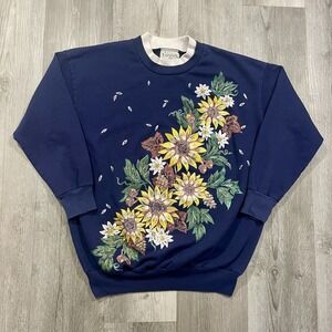 VTG 90s Big‎ Sunflower Nature Size Women's XL Grandma Garden Flower Sweatshirt